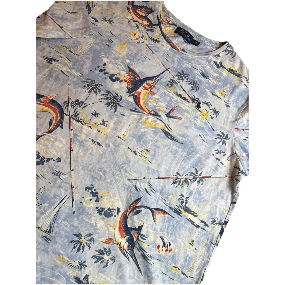 Polo Ralph Lauren Tropical Palm Tree‎ Island Marlin Fishing Men's XL